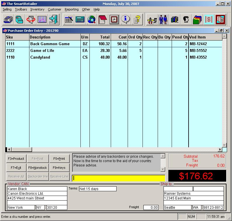 Purchase order entry